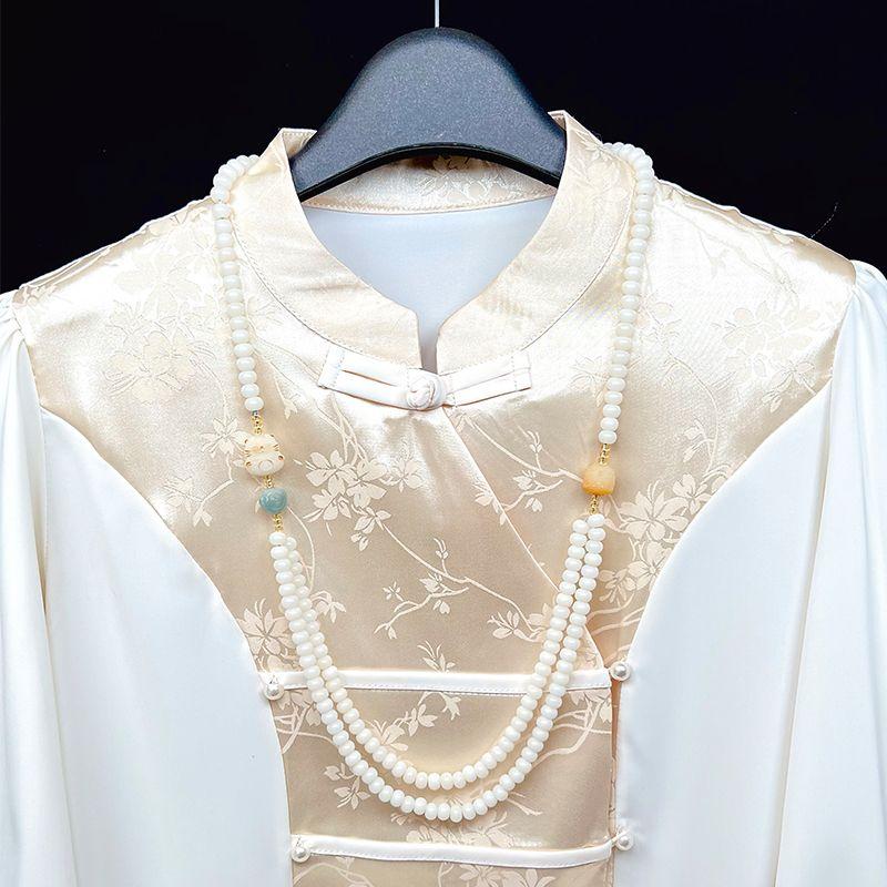 

Новый китайский стиль, аксессуары в национальном стиле, аксессуары для ципао, одежда в стиле дзен, аксессуары, ожерелье-четки из белого нефрита и бодхи, женское New Chinese-style Double-layer Baicai Cat