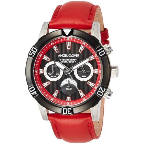 Angel Clover Brio Men's Watch, Red Dial, Stainless Steel, Quartz Movement, 43mm, Authentic Warranty, BR43BBK-RE