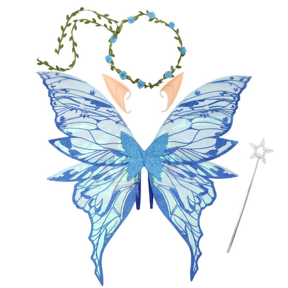 Star Wand Fairy Butterfly Wings Flower Crown Sparkling Angel Wings Fairy Costume Set  Halloween