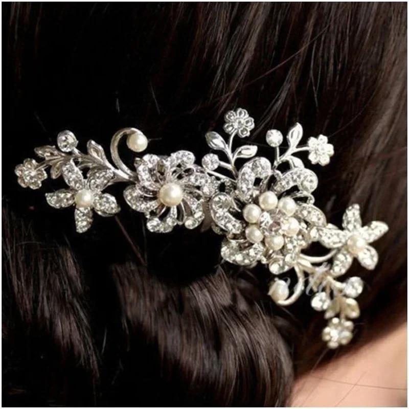Pettine da sposa con strass, diademi in cristallo e perle, fermaglio per capelli da donna, accessorio gioiello per feste nuziali, acce da capelli miracoloso per ragazza