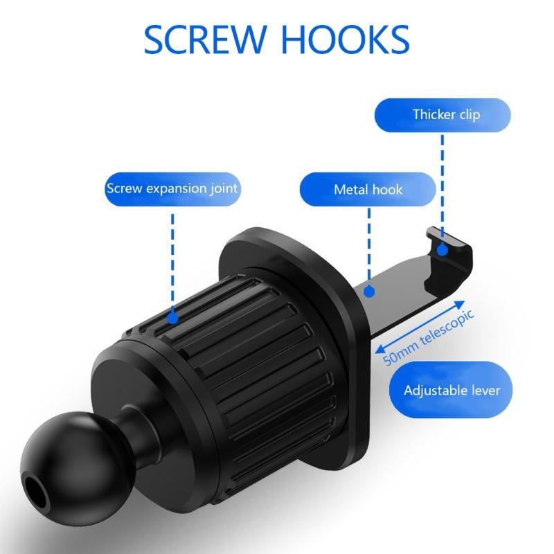 Car Mount Phone Holder Auto Clamping Hook Type Air Vent Mounted Cellphone Holder Automotive 360 Degree Rotating Stand