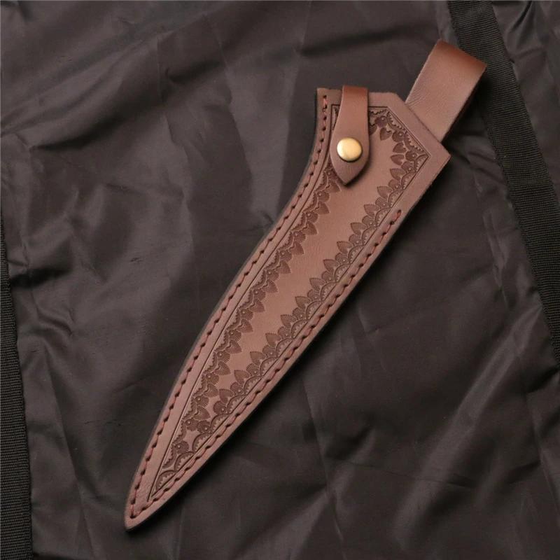 1pc Cow Leather Knife Sheath Scabbard Outdoor Straight Knife Holster Carrying Case Belt Loop Case Protective Cover Parts
