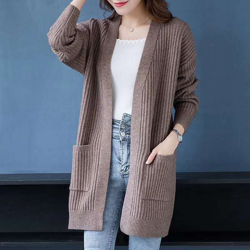 Damen Langer V-Ausschnitt Cardigan Herbst Winter Lässige Mode Gestrickte Kaschmirpullover Jacke