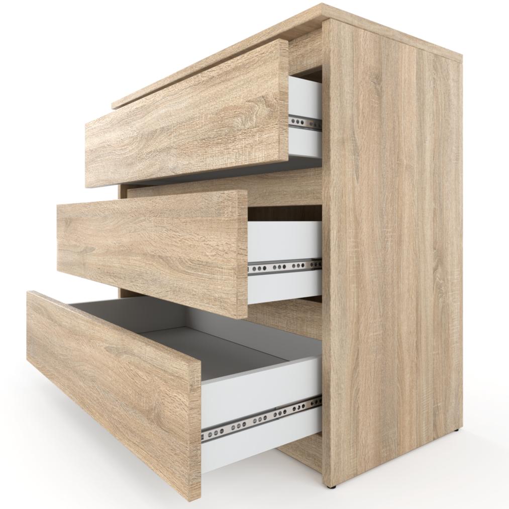 Sonoma-Eiche Kommode 80cm 3Schubladen TV-Schrank Möbel für Wohnzimmer Schlafzimmer