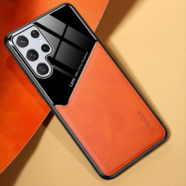 

for Samsung Galaxy S23 S22 S21 S20 FE Plus Ultra Case Acrylic Splice PU Leather Magnetic Cover Soft Shell Frame Anti-fall Fundas For Galaxy A10 помаранчевий