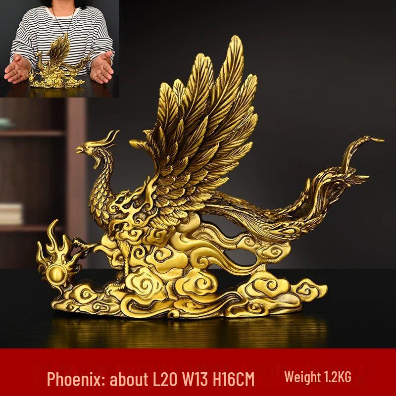 

Antique Brass Vermilion Bird Ornament - Elegant Four Spirits Decor for Home or Office