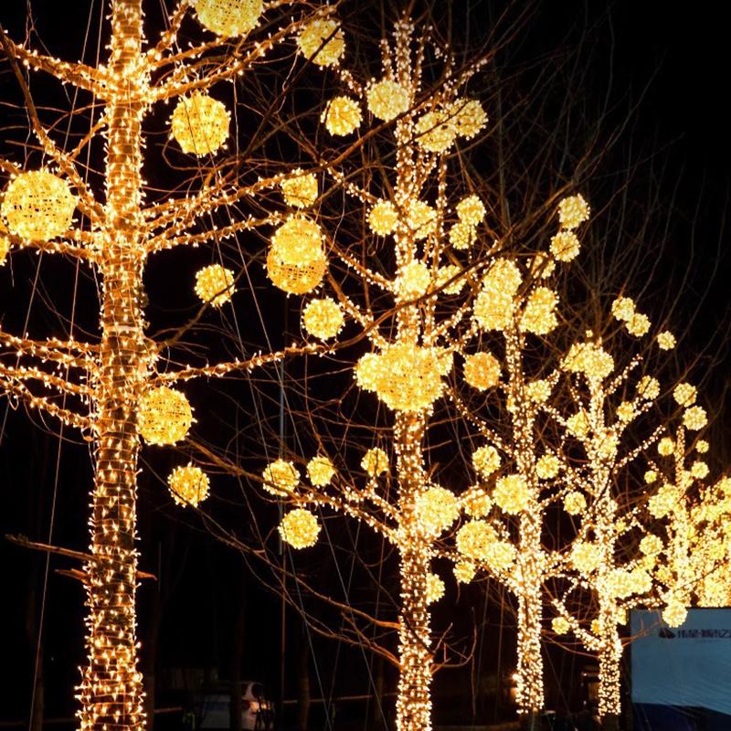 Year 20Cm Hanging Light Led Light Multiple Colors Rattan Ball Fairy Light String Waterproof Garden Holiday Gift