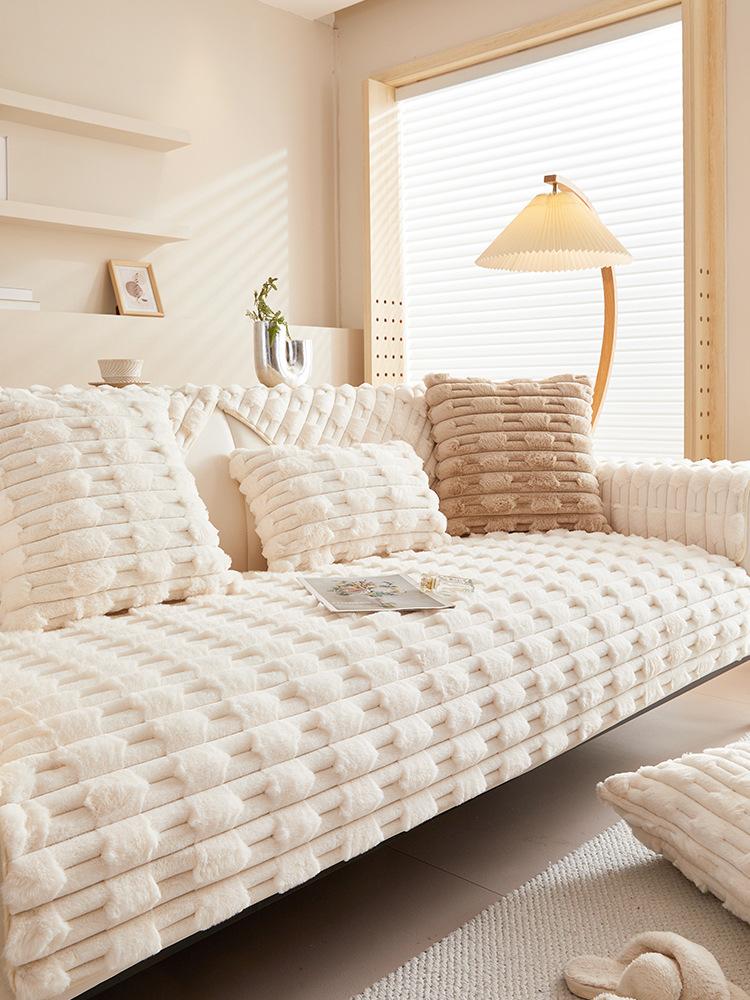 

Manyuejia Light Luxury Simple Rabbit Plush Sofa Cushion Cover Thickened Plush Non-Slip Seat Cushion Winter Solid Color Cover 70*70cm