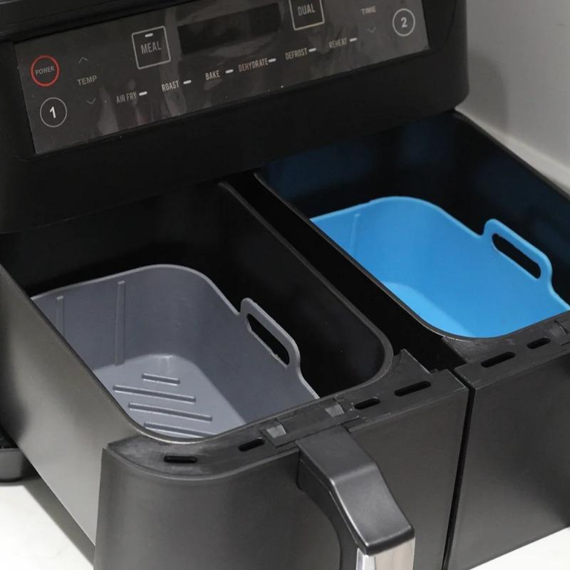 1/2Pcs Air Fryer Silicone Pot Basket Tray Fried Baking Pan Insert Dish Accessory Rectangle Dual Basket For Ninja DZ201 Air Fryer