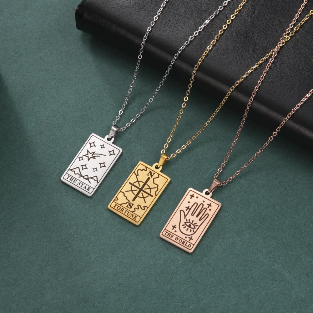 Cazador Tarot Cards Necklace The Star World Fortune SUN Moon Tarot Neck Chain Stainless Steel Vintage Punk Jewelry for Women Men