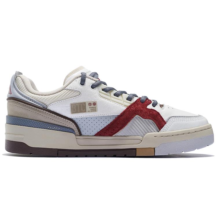New LiNing 001 Slip Resistant Cushioning Wear Resistant Low Top Skateboard Shoes Men's White Gray Red AZGS091-3