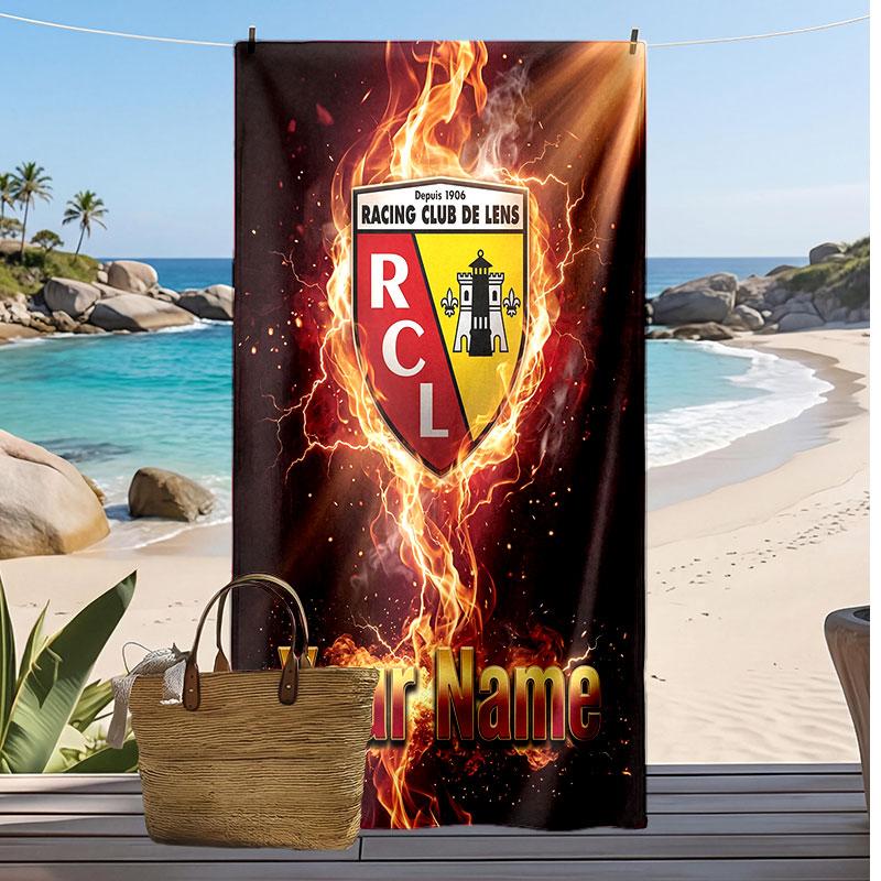 Racing club de lens Telo da Spiaggia Stampato Personalizzato Logo Calcio Supporto Nome Personalizzato Testo Asciugamano Assorbente Per Sport Viaggio Regalo Speciale