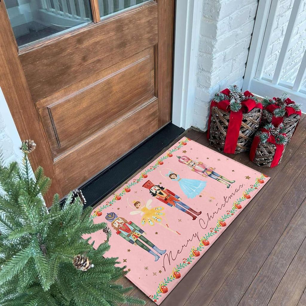 Christmas Carpet Mat Rug Nutcracker Ballerina Design Merry Christmas Text Vintage Linen Floor Mat for Home Decoration Home Mat