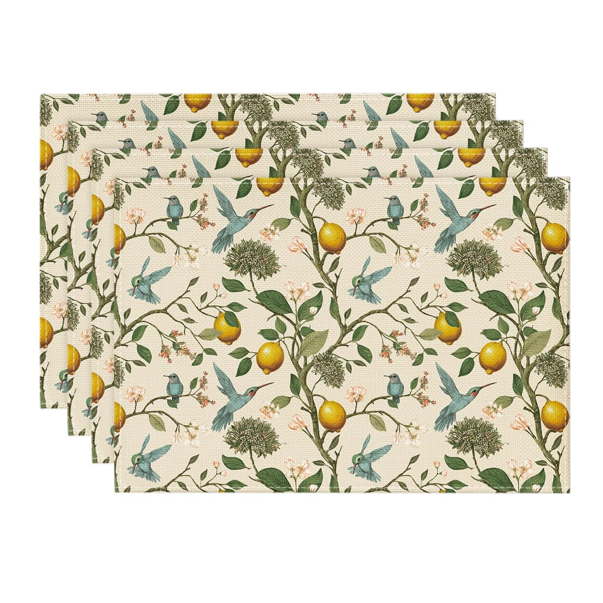 

Brown Lemon Tree Bird Flower Summer Placemats Set of 4,12x18 Inch Seasonal Spring Table Mats for Party Kitchen Dining Decoration 12 x 18 , Rectangular 4 Pcs