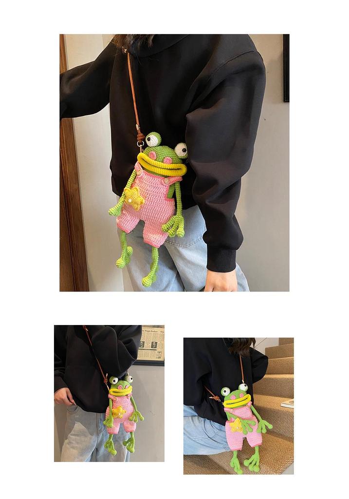 Handmade Big Mouth Frog Crochet Crossbody Bag: Cute, Funny Parent-Child Phone Bag