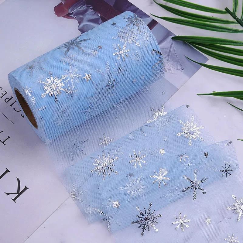12cmX22m Snowflake Glitter Tulle Rolls Blocking Snow Organza Fabric Ribbon Tutu Skirt Wedding Gift Party Supplies Decoration