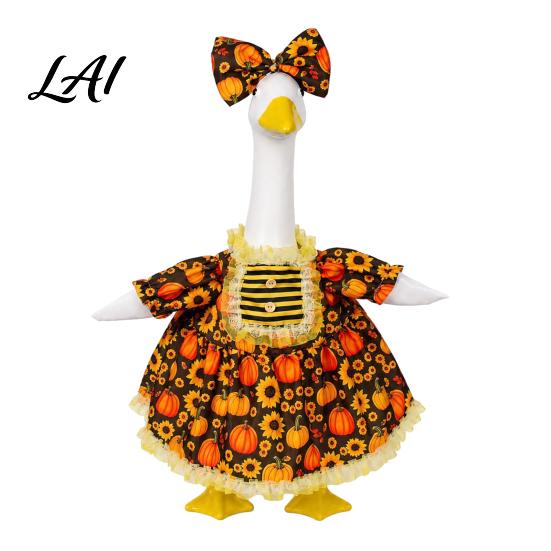 Dekorative Gänse-Kleidung für den Eingang Thanksgiving Veranda Outfits 23" Statue Herbst Ahornblatt Stoffkleid Schürzen-Set Kürbis-Kleidung Herbst