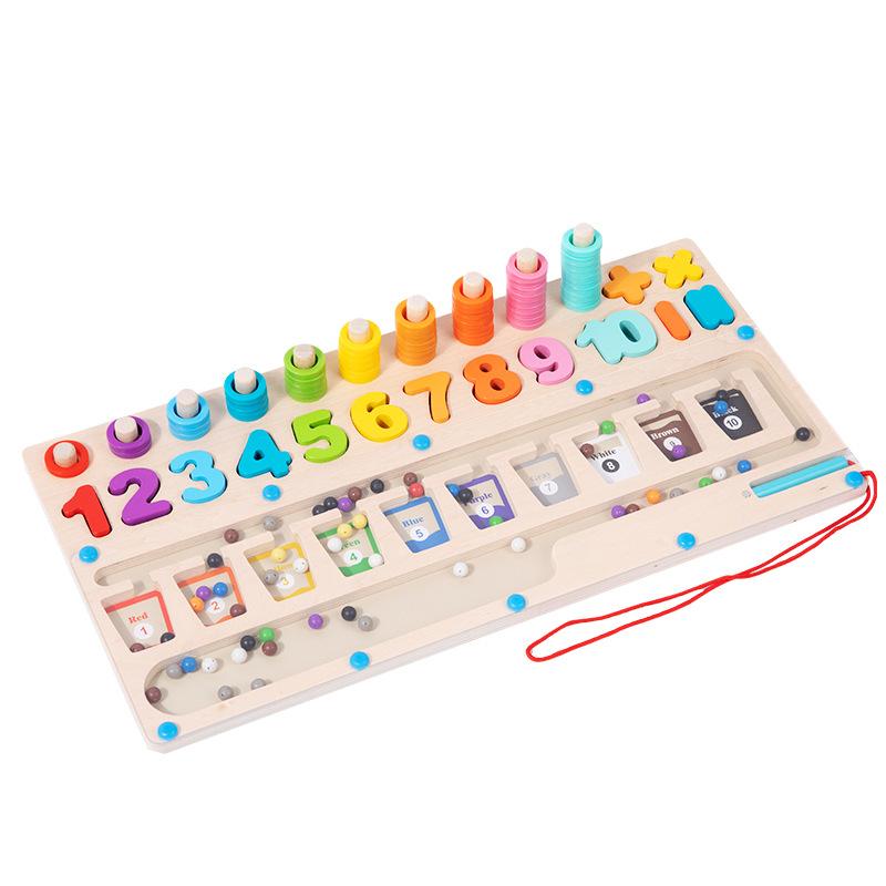 Children'S Wooden Early Education Creative Three-In-One Magnetic Bead Logarithmic Board Color Classification Educational Toys