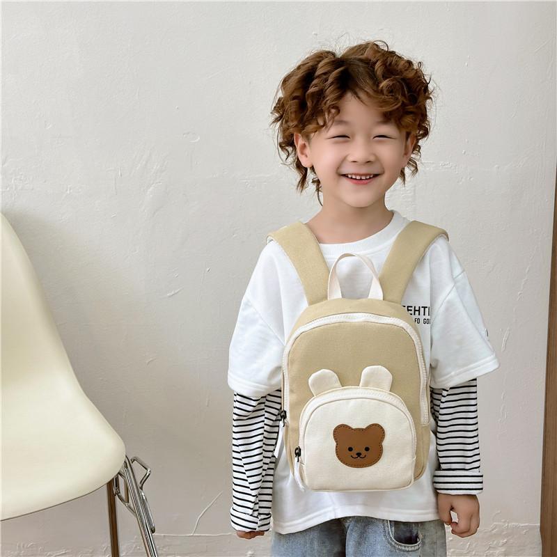 Kids Bear Cartoon Canvas Backpack With Breathable And Durable Design For Preschool Children