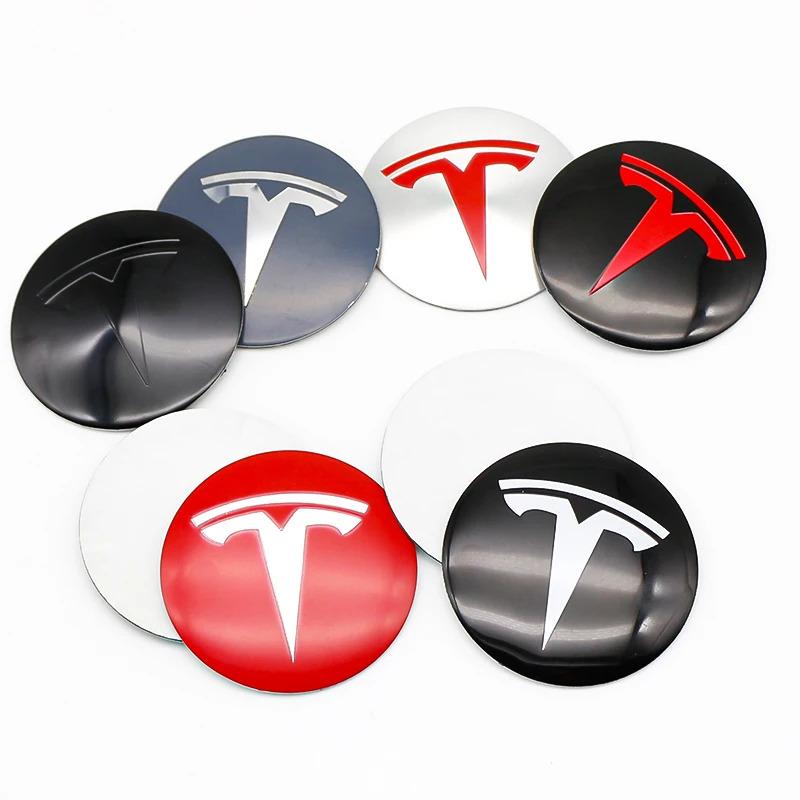 4Pcs 65mm Car Wheel Center Cap Badge Sticker Aluminum Logo Decal Accessories For Tesla Model 3 Model Y S Car Styling Decoration