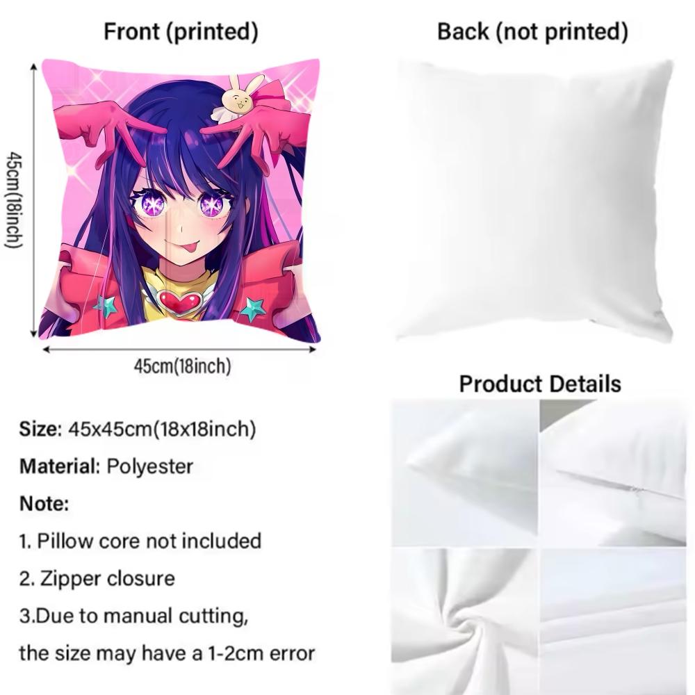 O-Oshi No Ko H-Hoshino Ai Anime Cushion Cover Pattern Printed Pillowcase for Living Room Sofa Cushion Cover & Bedroom Decor