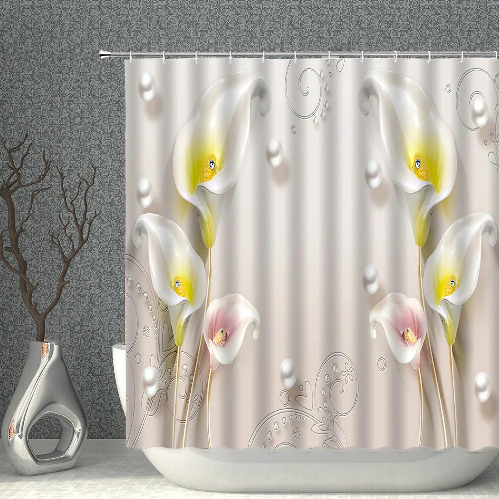 Impression 3D Fleur Réaliste Oiseau Poisson Paons Papillon Décoration de Maison Rideau de Douche Imperméable Rideaux de Fond Suspendus