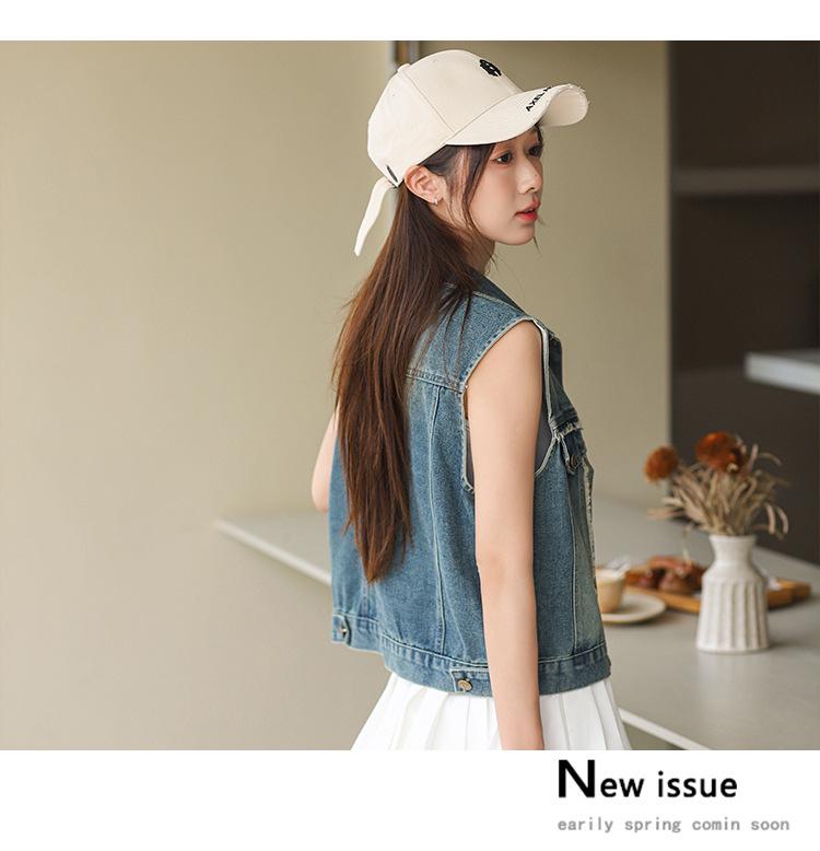 Hong Kong Style Retro Frayed Denim Vest – Trendy, Versatile, Loose, Soft, Skin-Friendly