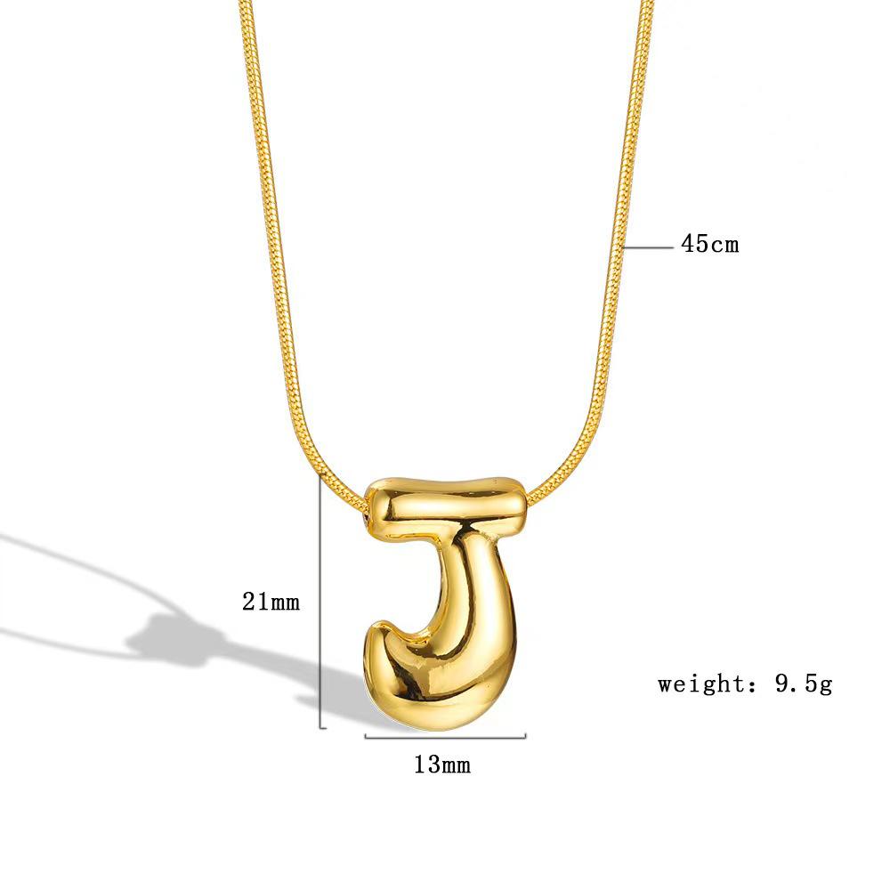 Chubby 26-Letter Balloon Pendant Necklace, Gold-Plated Stainless Steel