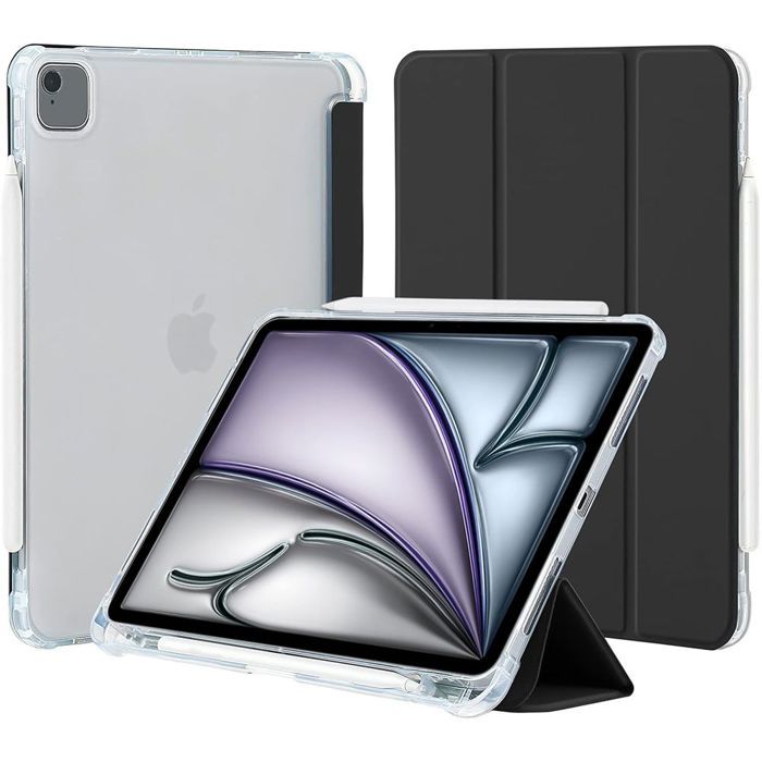Case for iPad Air 13"/Pro 12.9" - Black - Silicone Protection - Pencil Holder - Automatic Flap