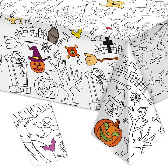 Labeol 1 Pack Halloween Tablecloth, 108"x 54" Halloween Coloring Tablecloth for Kids, Pumpkin Ghost Bat Castle Coloring Table Cover for Winter Party