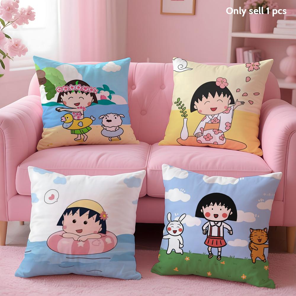 Cartoon Chibi M-Maruko-Chans Kissenbezug Weicher Kurzer Plüsch Beidseitiger Druck Heimdekoration Waschmaschinenfester Kissenbezug Geschenk