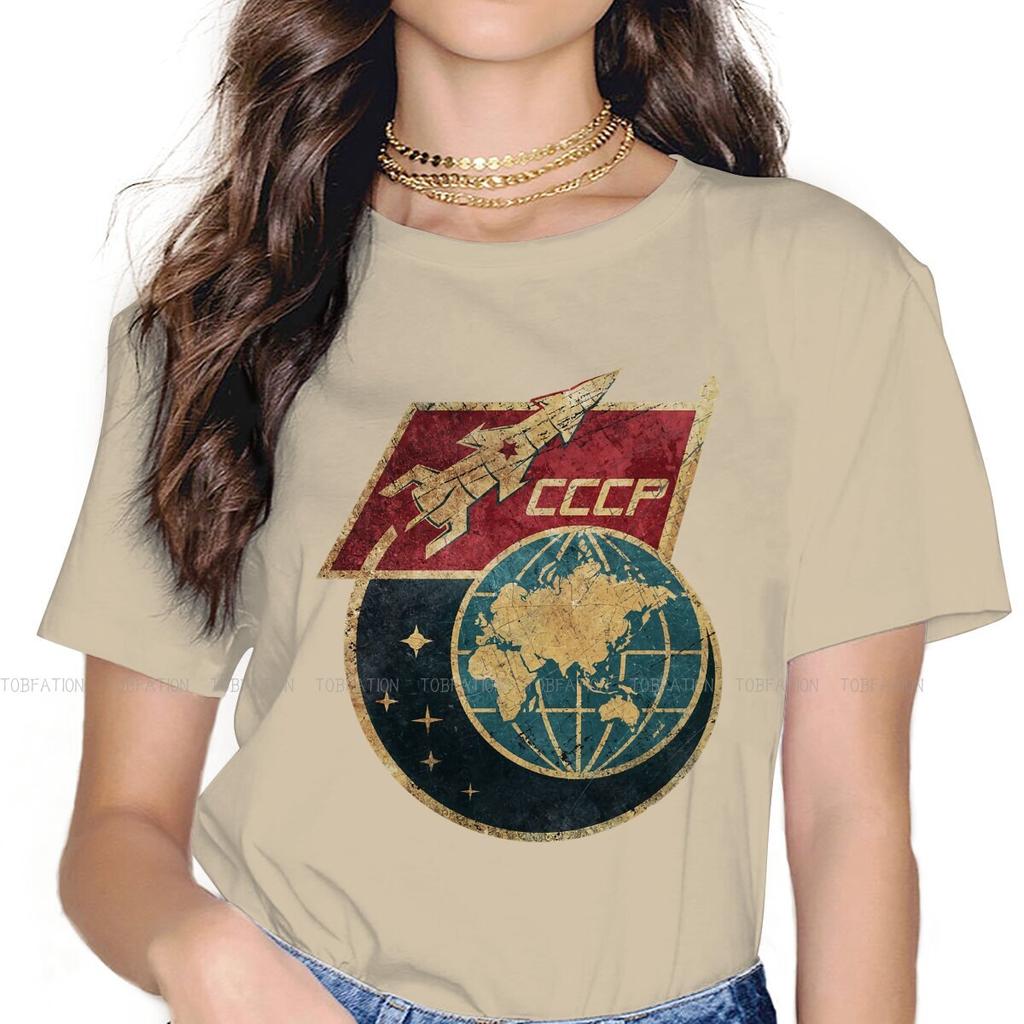 Flag Space Rocket  Womens T Shirt Russian Ussr Cccp Ladies Tees Kawaii Oneck Tops Basic Tshirt 5xl Loose Hipster