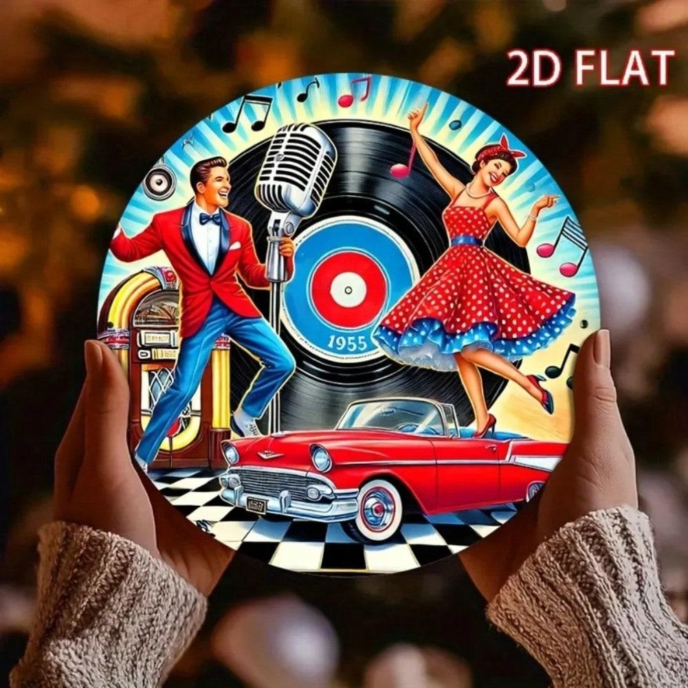 Metal Wall Art Retro Jukebox Dancing Couple Music Bar Cafe Decor Party Gift 20x20