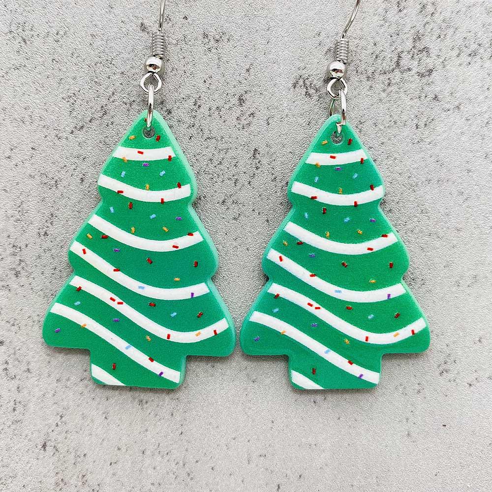 Snowflake Polka Dot Cookie Print Christmas Tree Acrylic Earrings