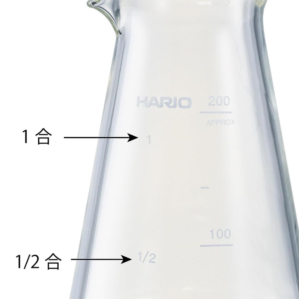 HARIO Conical Sake Pitcher, Crafts Science, 200ml Capacity, BeakerServer with Measuring Meter, Clear, Heat-Resistant Glass, Made in Japan, CSP-200