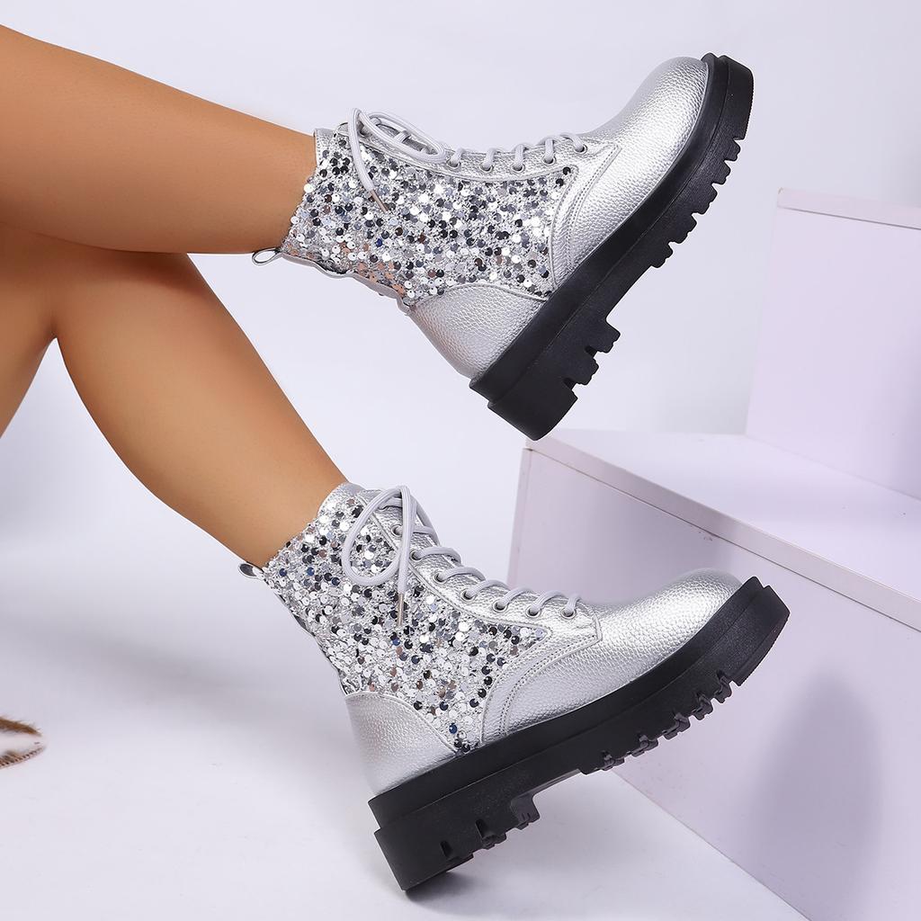 Fall/Winter 2025 New Sequin Girls Versatile Short Women's Boots Martin Boots Women
