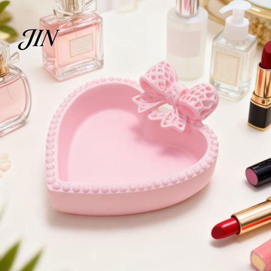 Narrative Space Decoration 3D Printed Bow Jewelry Tray, Cute Heart-Shaped Organizer, Stable Decorative Desktop Organizer Lightweight Luxury Desk Decor