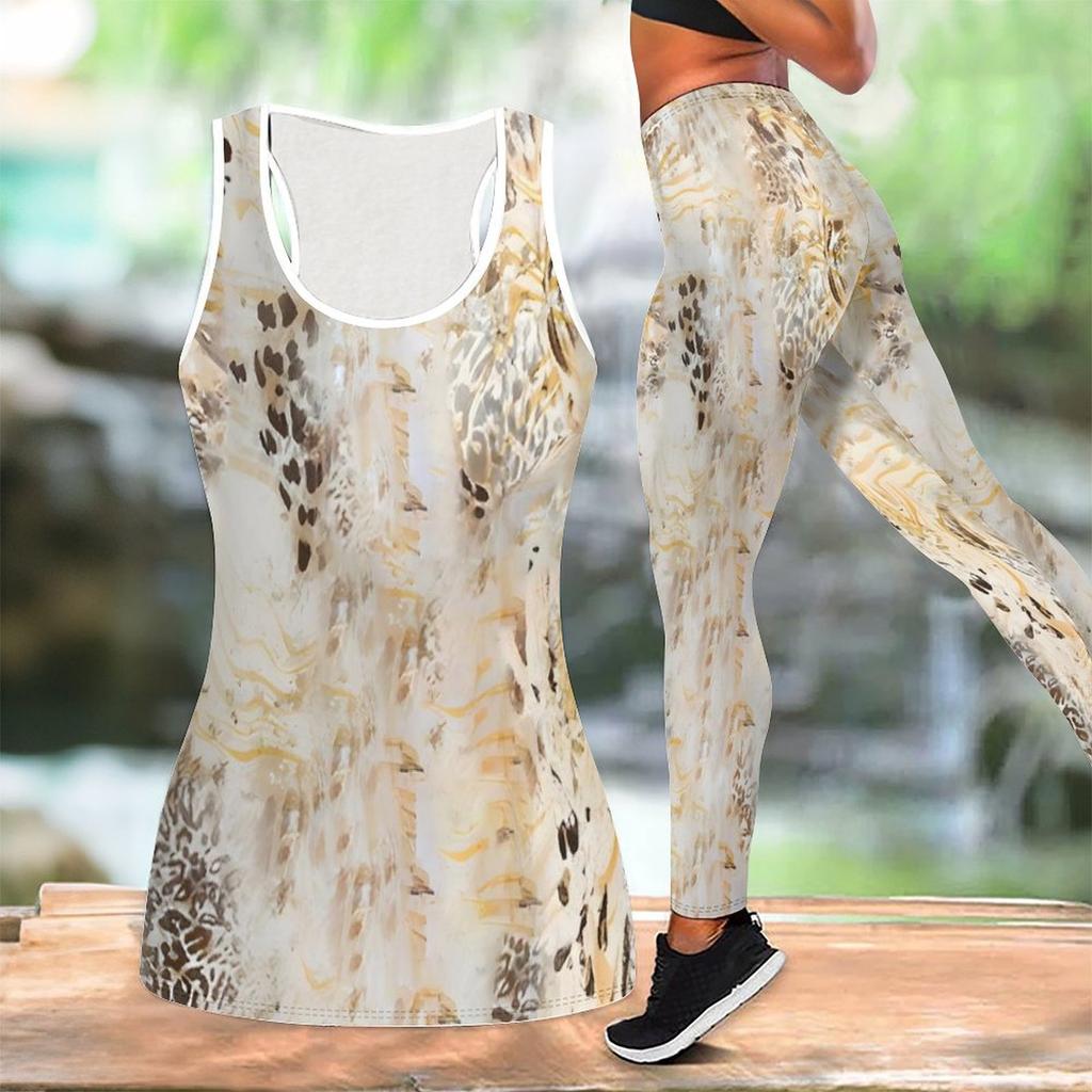 Luipaardprint en Graffiti Patroon Print Yoga Outfit voor Dames Mode Workout Leggings Fitness Sport Casual Yoga Set Sportpak