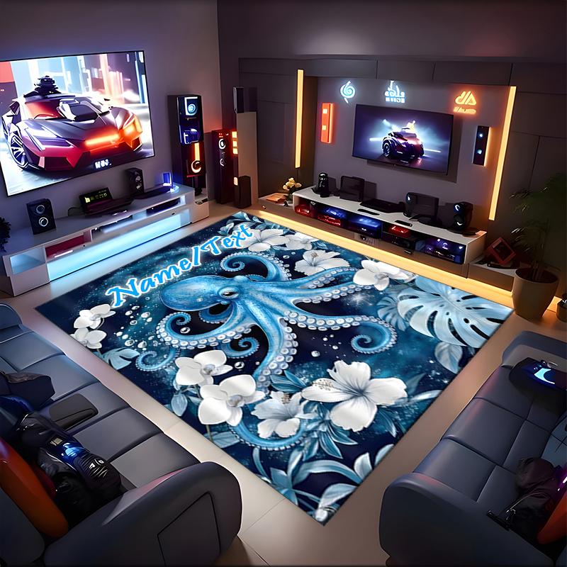 1PC Custom Name Oceanic Octopus Fantasy Theme Floor Mat Ideal for Living Room, Game Rooms, Office, Bedroom,Floor Mat Playful Design
