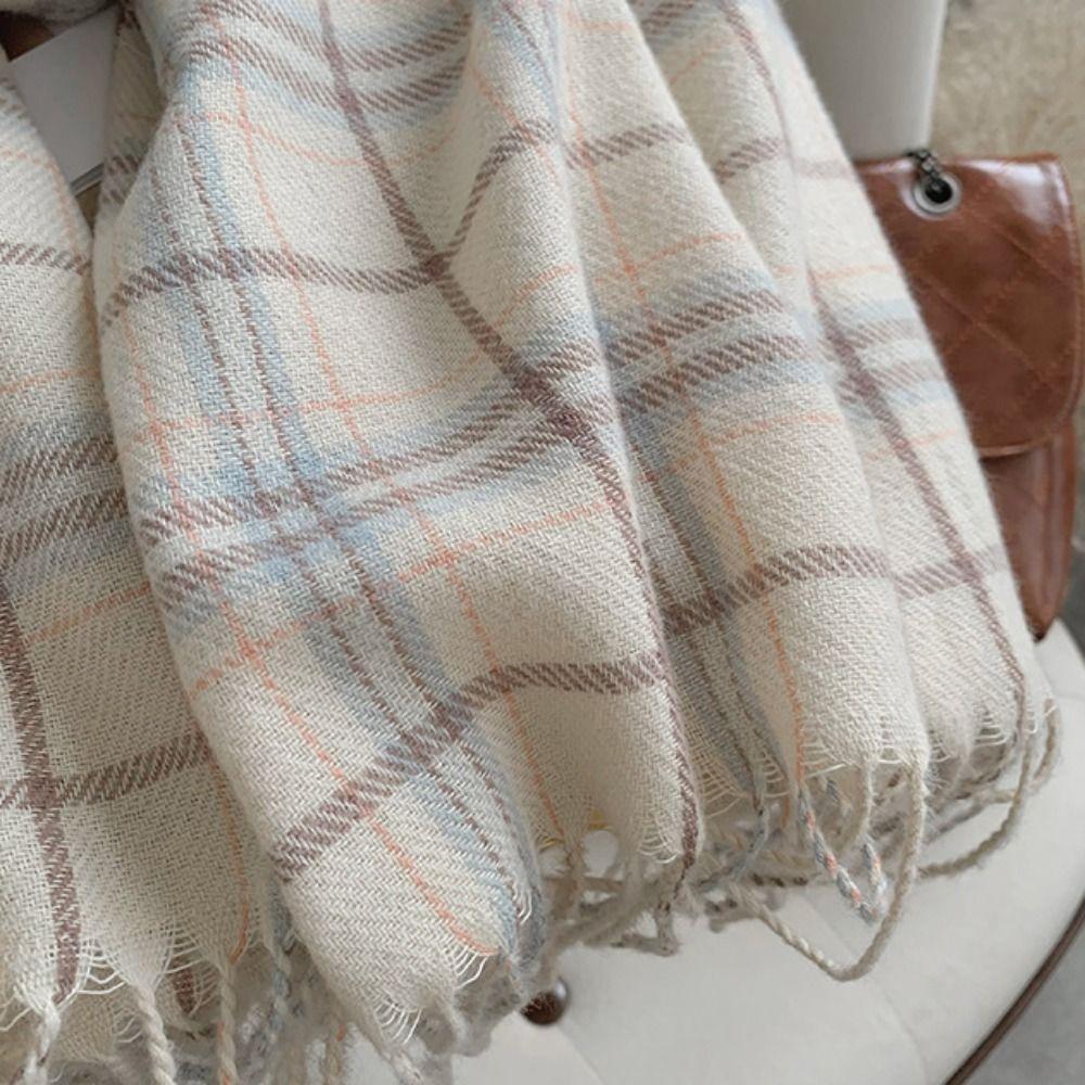 Warm Soft Scarf Plaid Print Women Shawl New Mohair Wool Scarf Women