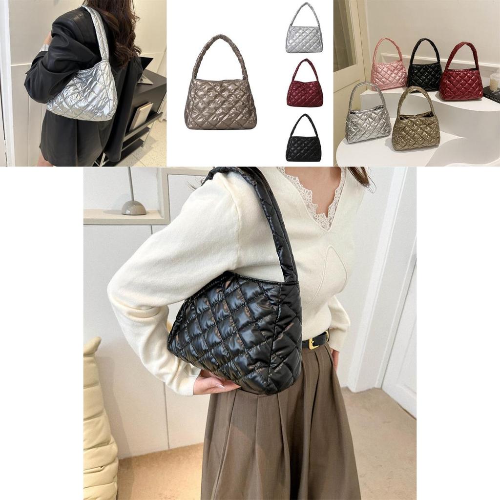 Stylish Quilted Large-capacity Handbag Trendy Geometric Tote For Winter