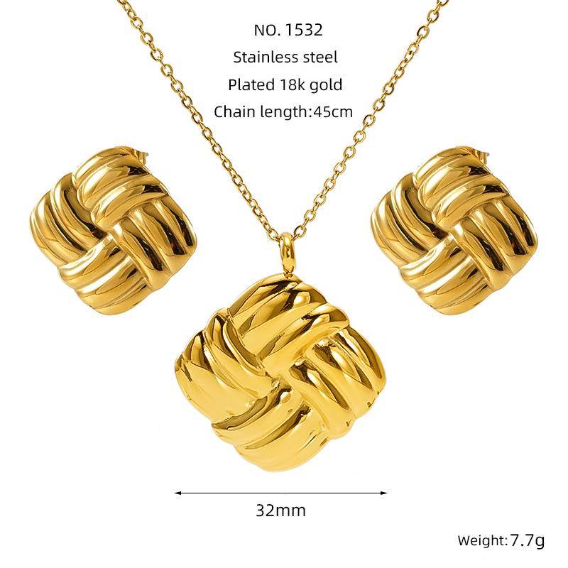 

Геометрическое квадратное ожерелье в винтажном стиле из нержавеющей стали и набор серег-пусет 18K Gold Plating