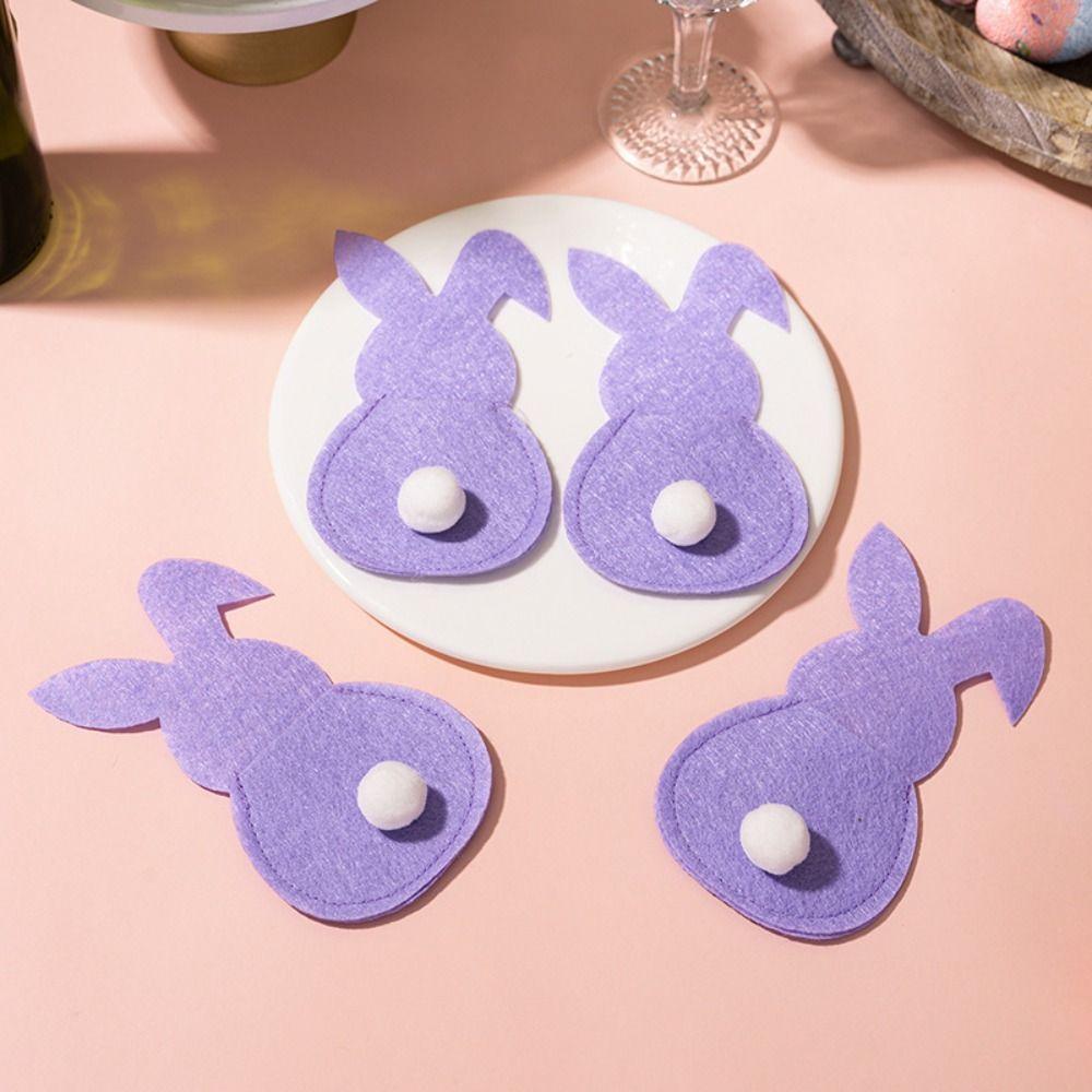 4pcs Rabbit Easter Fork Bag Reusable Cutlery Holder Bag Cute Easter Bunny Utensil Holder  Felt