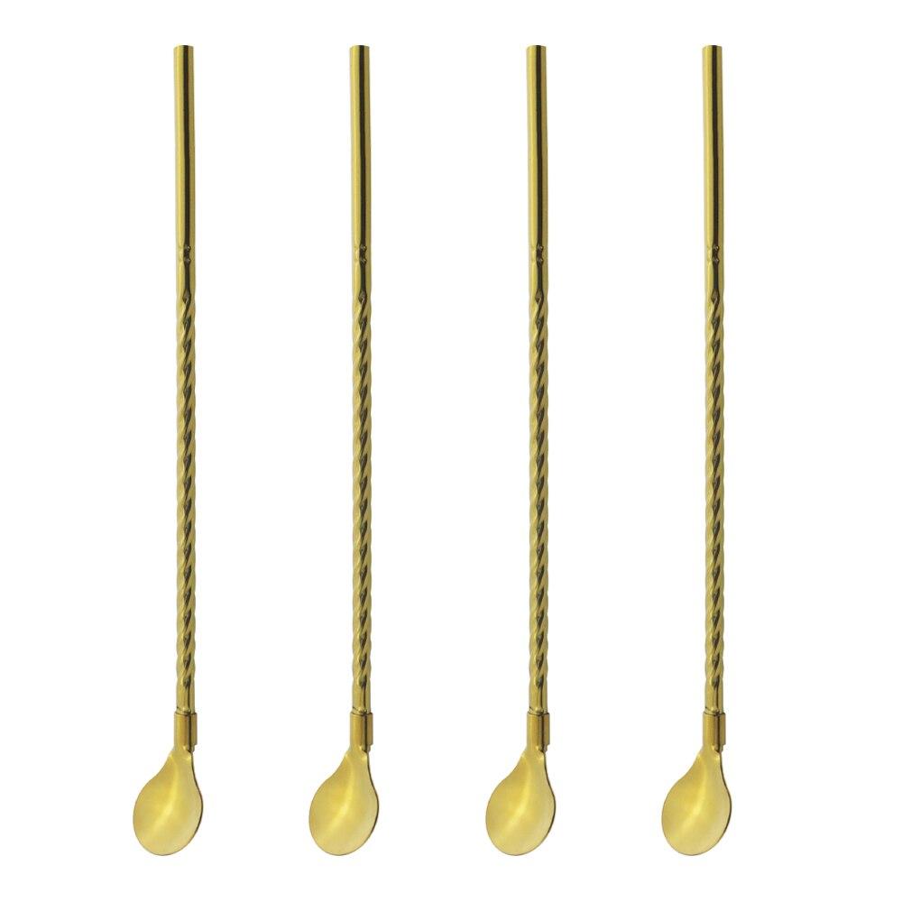 4Pcs Multicolor Long Straw Spoon 18/10 Stainless Steel straight Reusable Straw Bar Party Cocktail Coffee Stirring Drinking Spoon