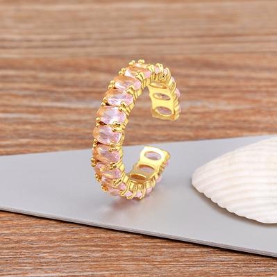

Nidin Original Design Shine Infinity Stones Ring Colorful Crystal Women Girls Gold Plated Zircon Adjustable Jewelry Party Gift розовый