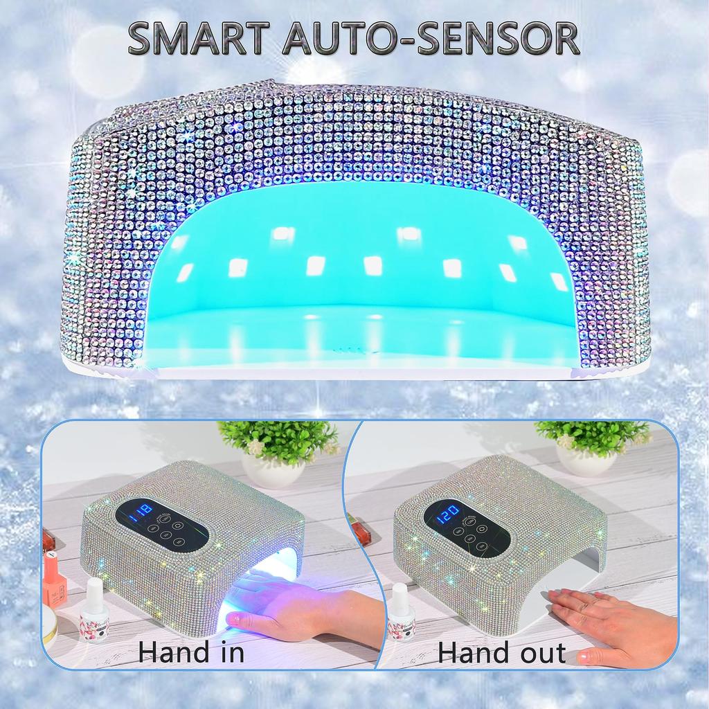 Rechargeable UV LED Nail Lamp 72W Wireless Nail Dryer with Crystals Professional UV Cabin for Gel Nails Dryer Manicure Lamp