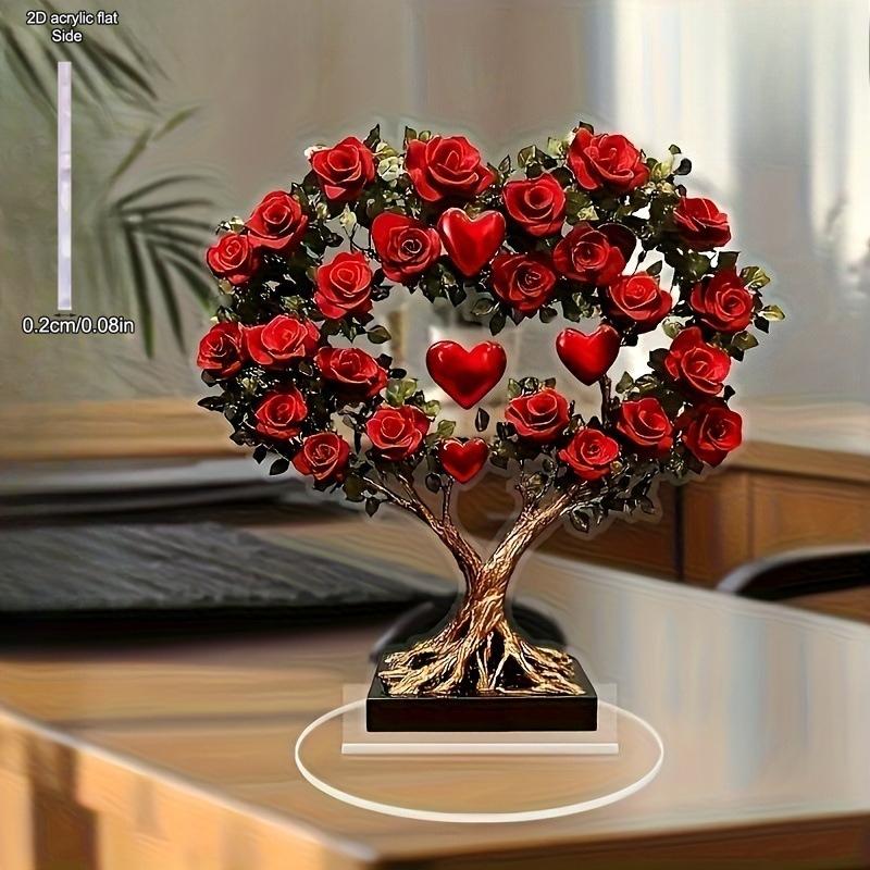 Lebensbaum Rose & Liebe Statue, Pflanzen Acryl Figur, Vier Jahreszeiten Dekoration, Neuheit Heimdeko, Perfekt Langlebig für Schlafzimmer