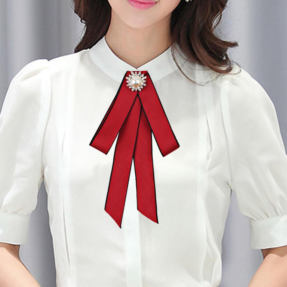 Fashionable Women Vintage Ribbon Bowknot Brooch Pin Necktie Dress Collar Bow Tie