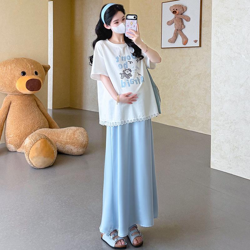 Korean Style Maternity T-shirt & Skirt Set for Summer 2026 M