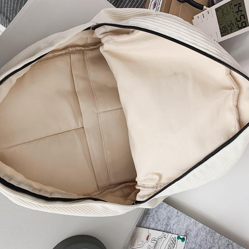 Corduroy Schoolbag Unisex Senior High School Student Solid Color Backpack Travel Backpack